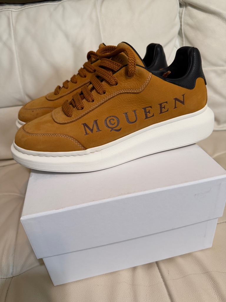 Alexander Mcqueen Men's Mustard Leather Low-Top Sneakers With White Heel